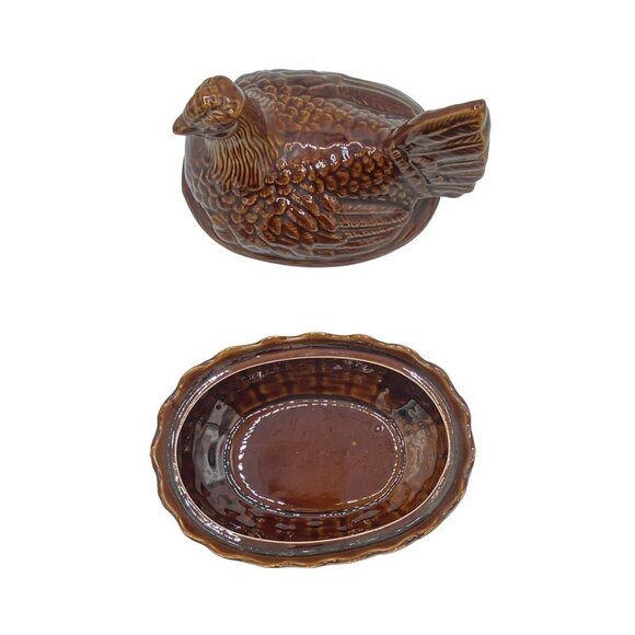 Vintage Portmeirion (?) Ceramic Hen on Nest w/2 Chicks Size 3-Medium MCM Brown - Picture 9 of 13